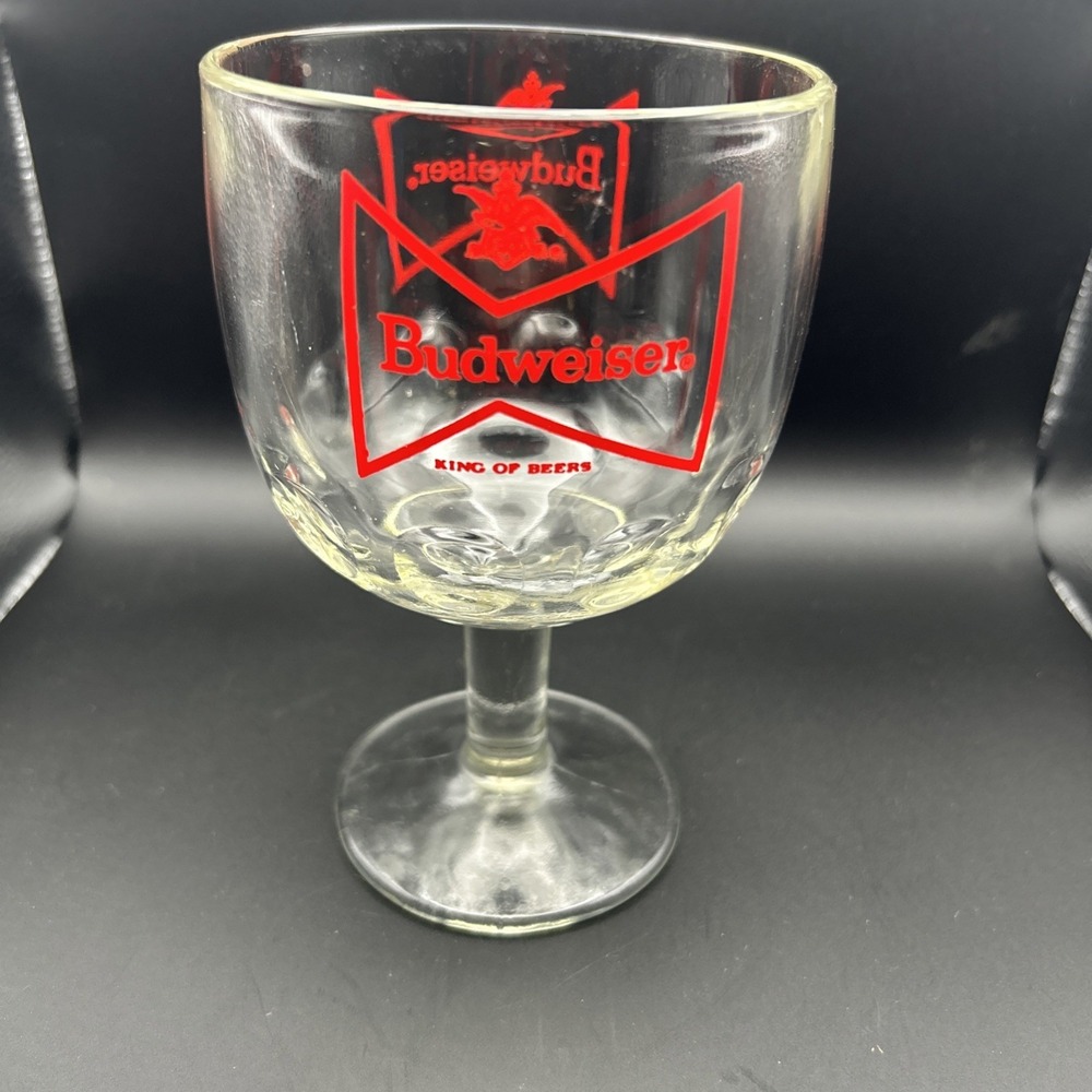 Vintage Budweiser King of Beers Thumbprint Goblet Schooner Glass 6 1/8"
